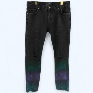 Damati Men's Black Slim Distressed Jeans with custom painting 36x32